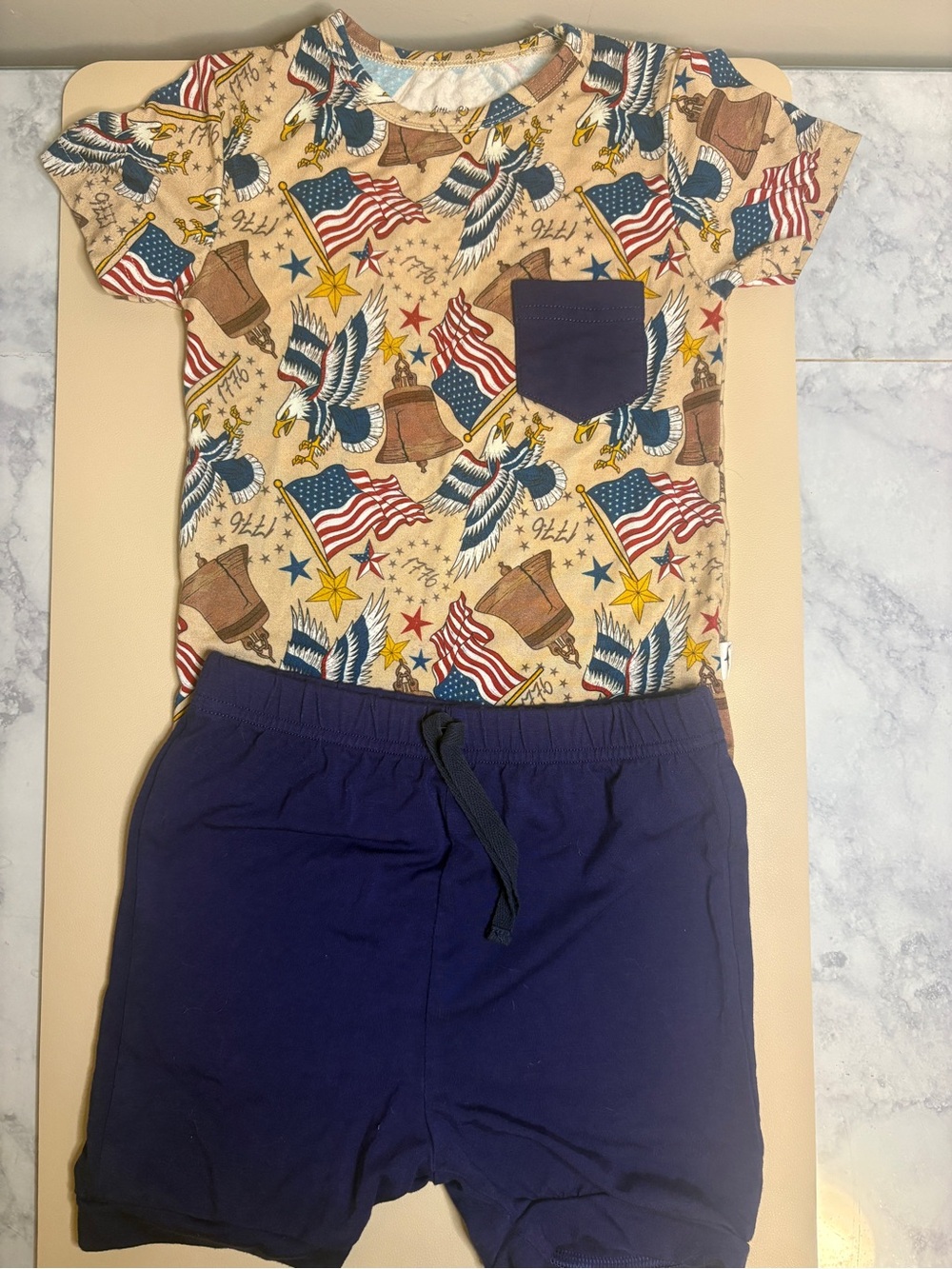 Kids Patriotic Eagle & Flag Matching Set with Navy Shorts